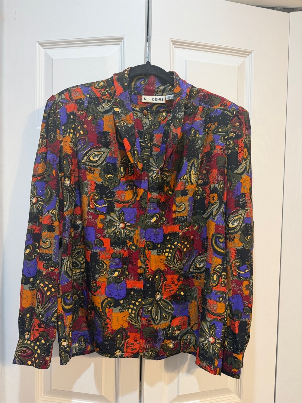Vintage St. Denis Multicolor Long Sleeve Women's Silk Blouse Size 10